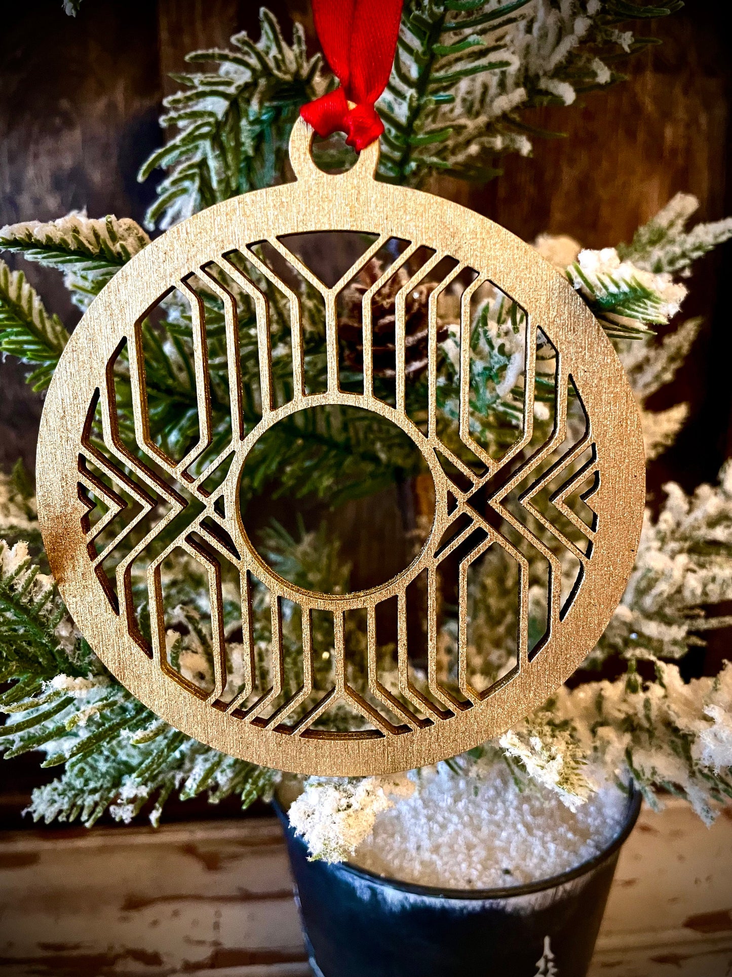 Art Deco Geometric Wood Christmas Ornament | Multiple Finishes | Boho Holiday Gift | Version B