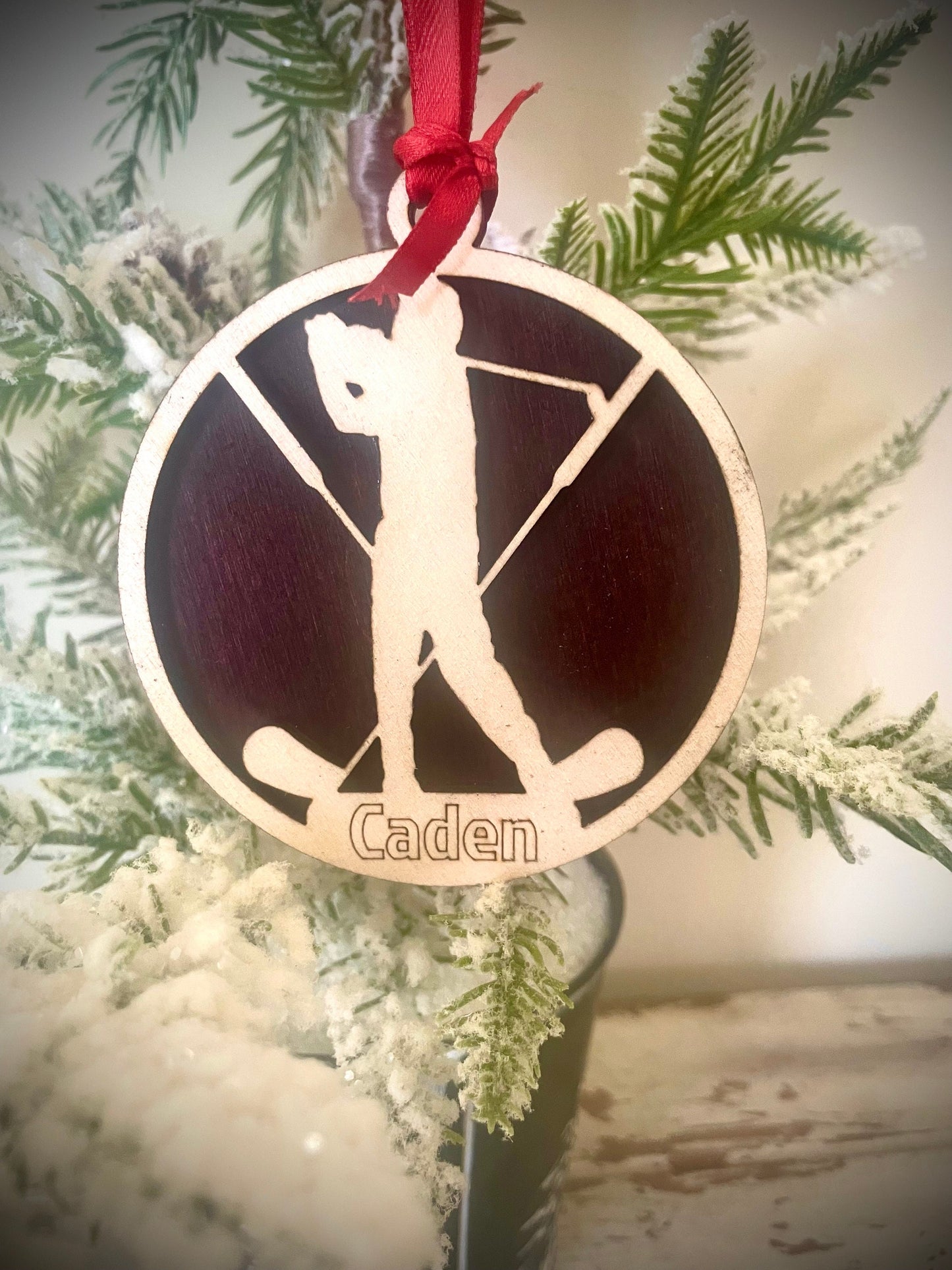 Golfer Personalized 2-Layer Wood Christmas Ornament & Gift Tag | Multiple Finishes | Golf Gift (#4)
