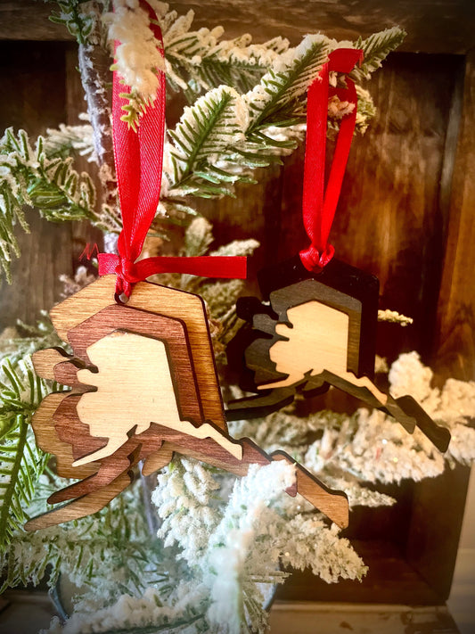 Alaska 3-Layer Stacked Wood Ornament & Gift Tag | Brown & Gray Tones | State Pride Gift