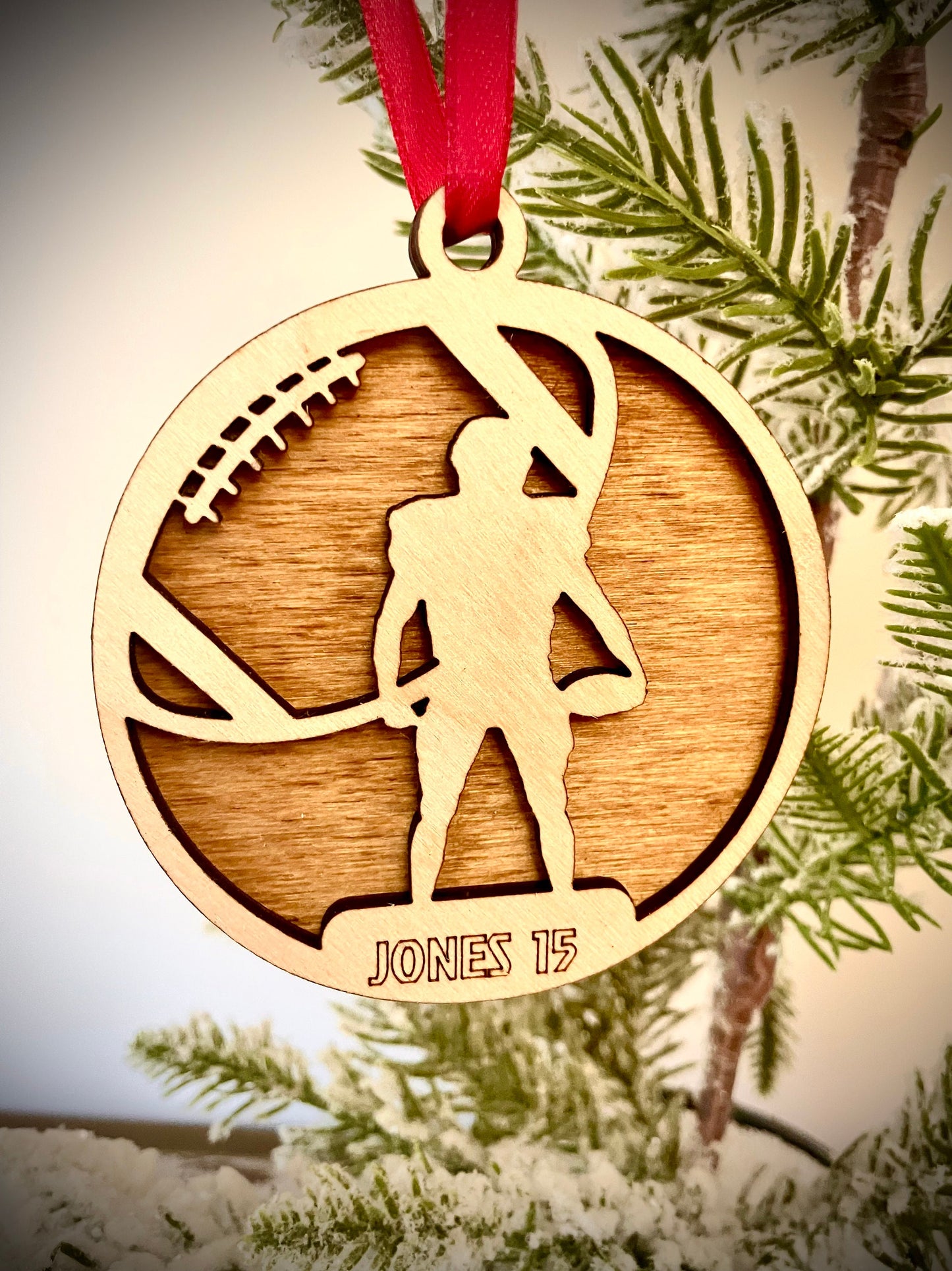 Football Player Personalized 2-Layer Wood Christmas Ornament & Gift Tag | Multiple Finishes | Football Gift (#8)