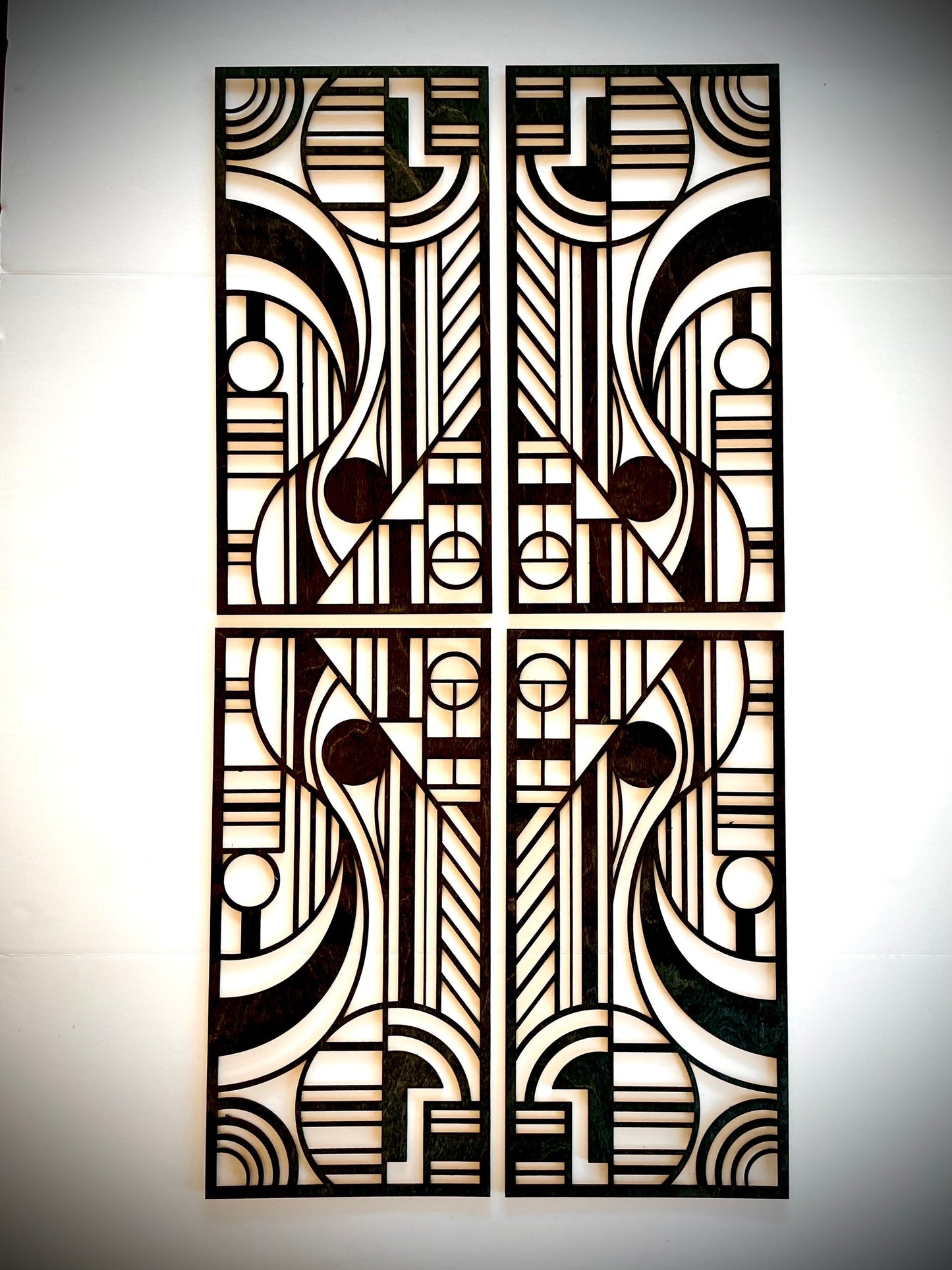 Art Deco Geometric Wood Wall Art | Large Modern 4 Panel Wall Sculpture