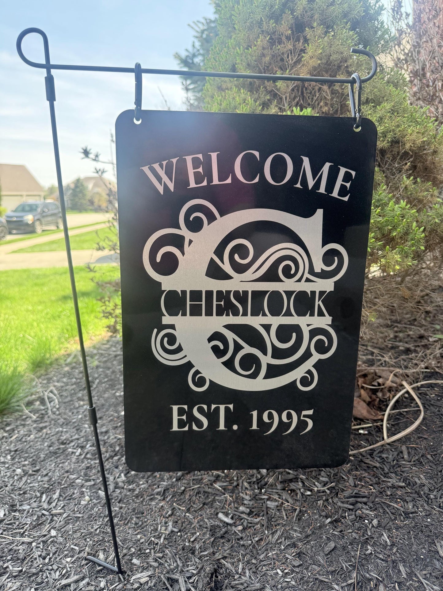 Personalized Monogram Aluminum Garden Flag Welcome Sign | Double-Sided Weatherproof