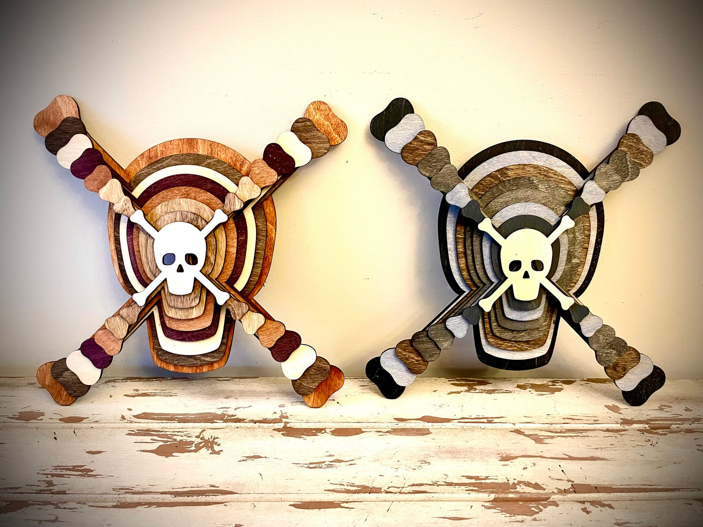 Stacked Skull & Crossbones 3D Wood Table & Wall Art | Multi-Color