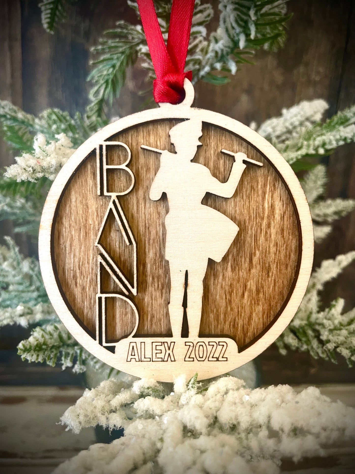 Marching Band Snare Drum Player Personalized 2-Layer Wood Christmas Ornament & Gift Tag | Multiple Finishes | Music Gift (#1)