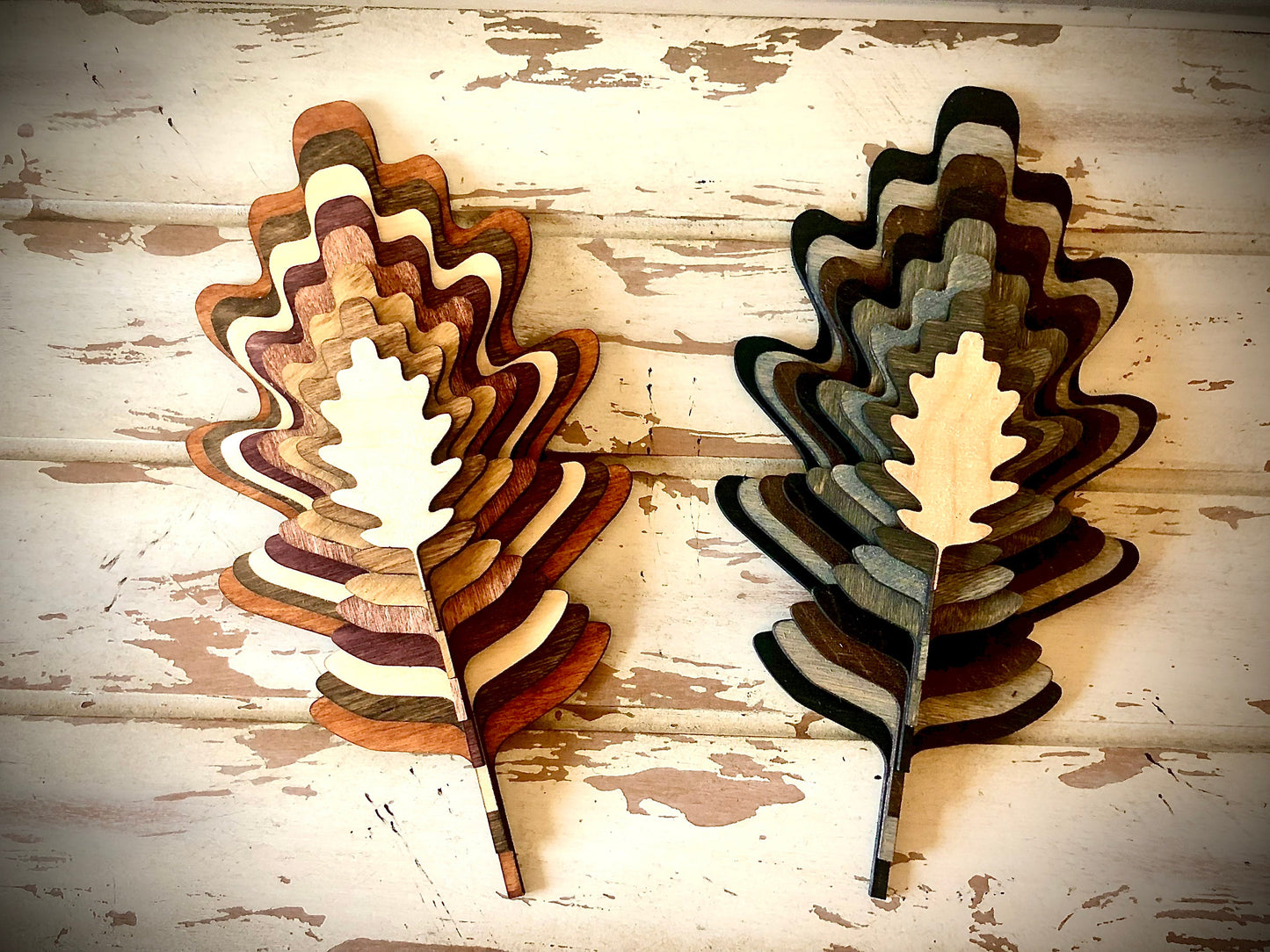 Stacked Maple & Oak Leaves 3D Wood Table & Wall Art | Multi-Color