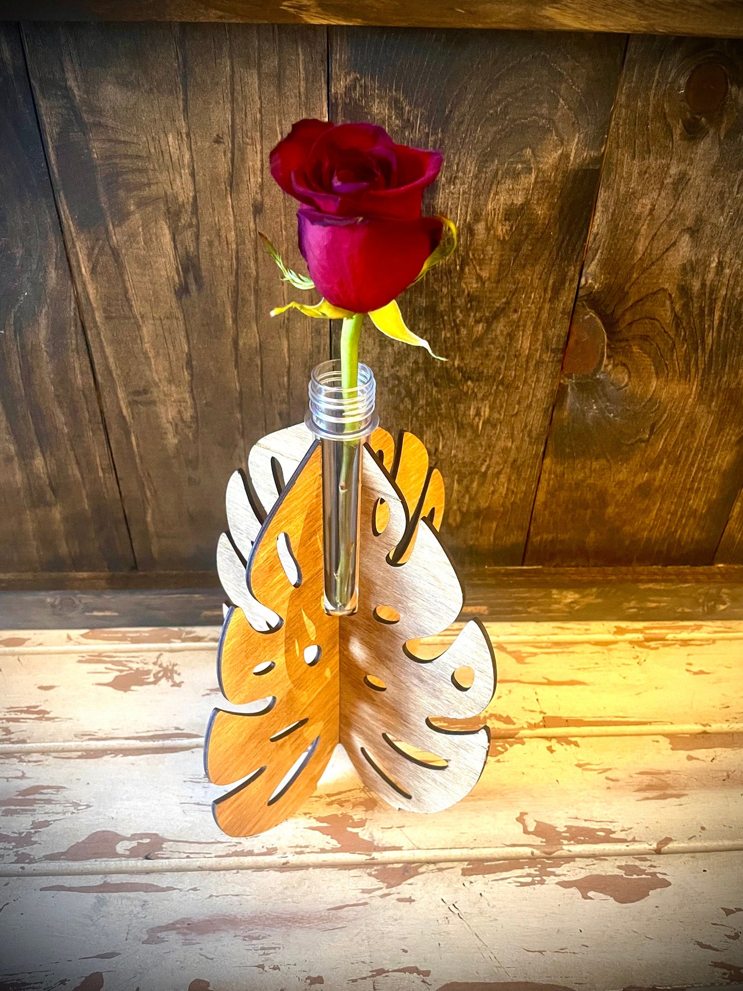 Boho Monstera Leaf Wood Propagation & Bud Vase | 4 Sizes | 12 Finishes