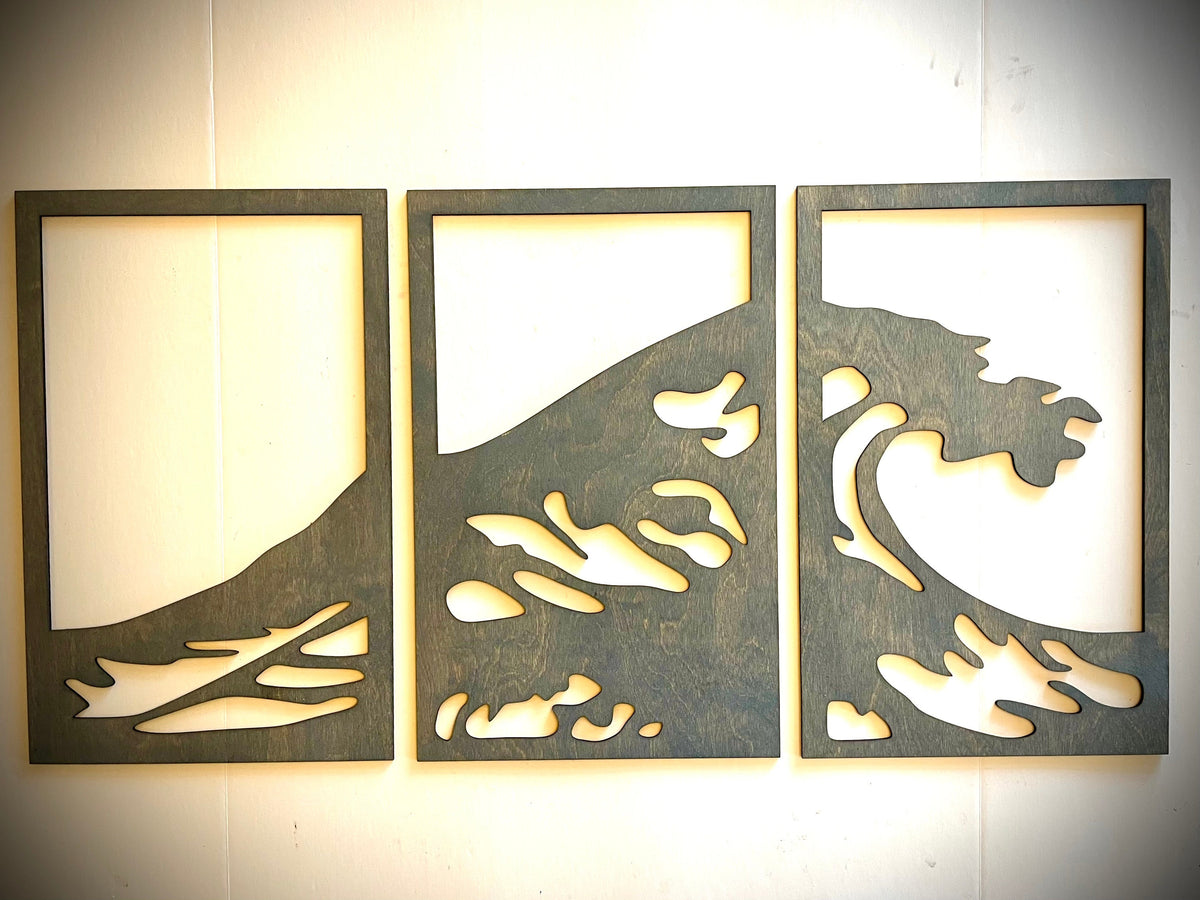 Surf's Up Wave Wood Wall Art | 3-Panel Set | Multiple Sizes & Finishes | Beach Decor
