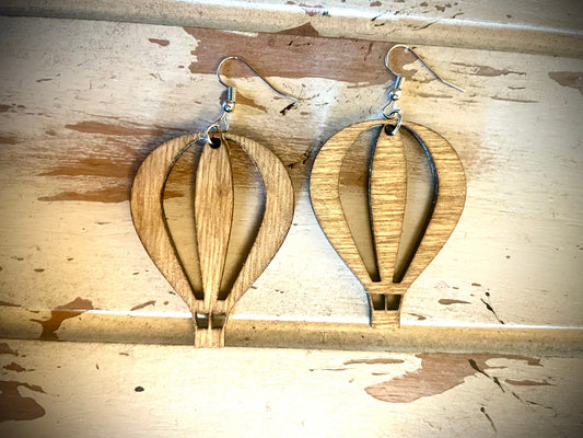 Hot Air Balloon Wood Dangle Earrings | 3 Sizes, 12 Finishes | Whimsical Gift