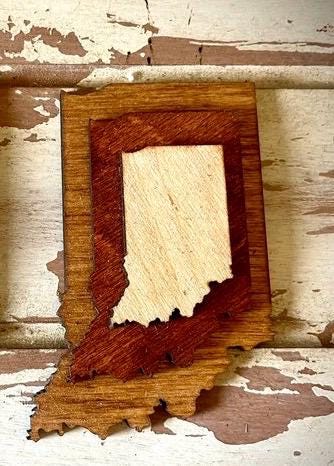 Indiana 3-Layer Stacked Wood Refrigerator Magnet | Brown & Gray Tones | State Pride Gift