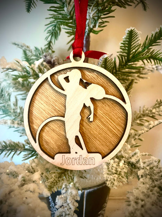 Tennis Player Personalized 2-Layer Wood Christmas Ornament & Gift Tag | Multiple Finishes | Tennis Gift (#3)