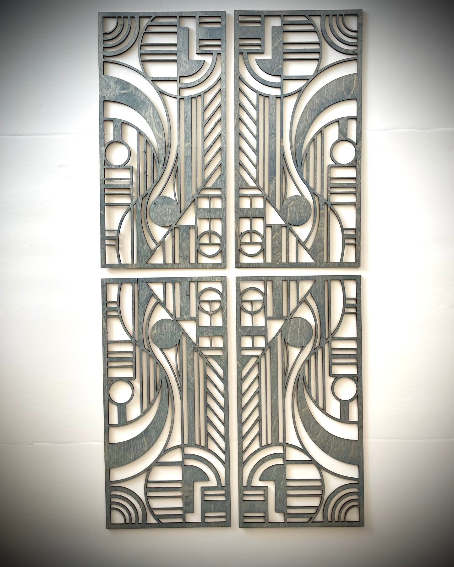 Art Deco Geometric Wood Wall Art | Large Modern 4 Panel Wall Sculpture