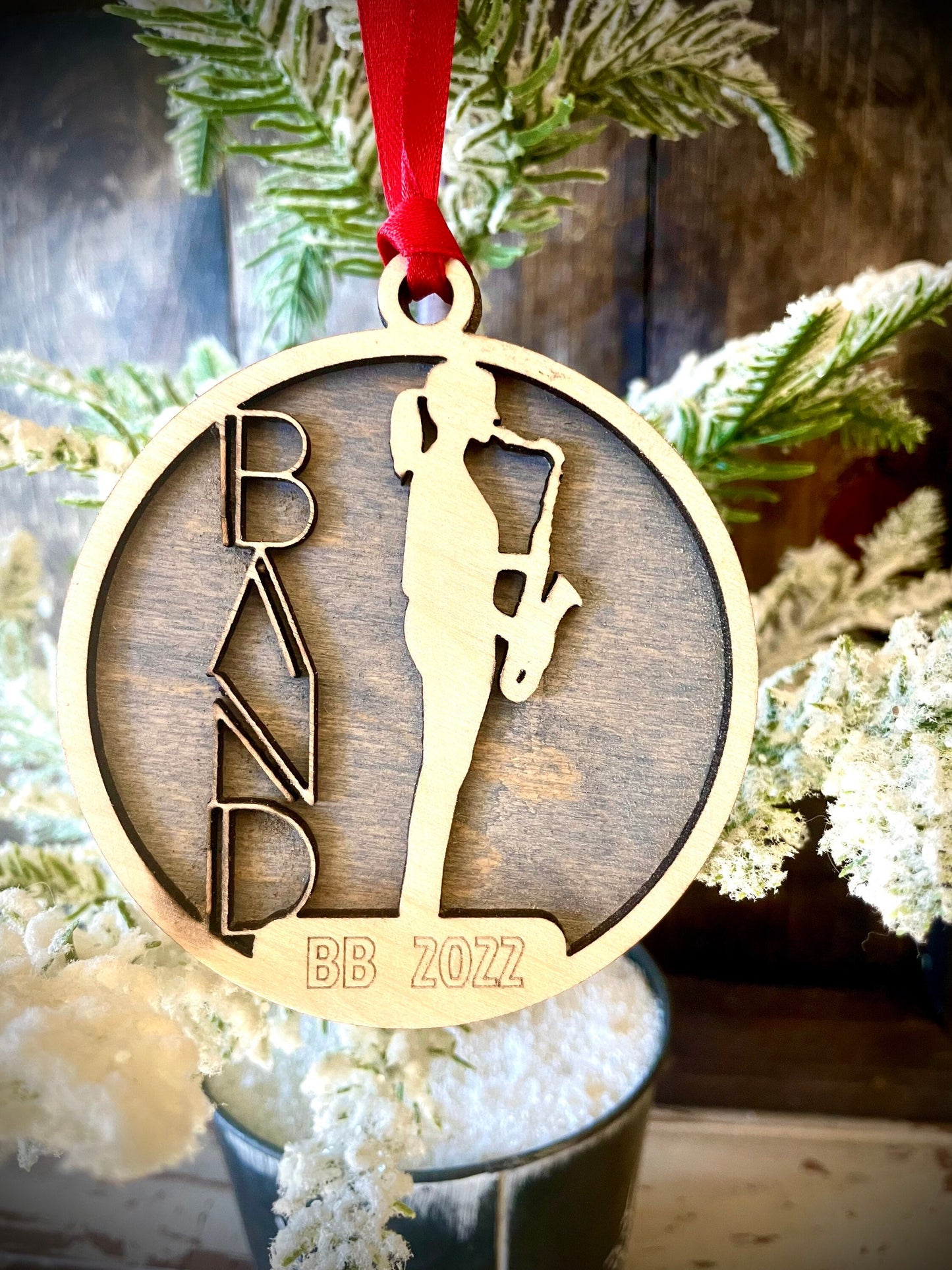 Marching Band Female Saxophone Player Personalized 2-Layer Wood Christmas Ornament & Gift Tag | Multiple Finishes | Music Gift (#11)
