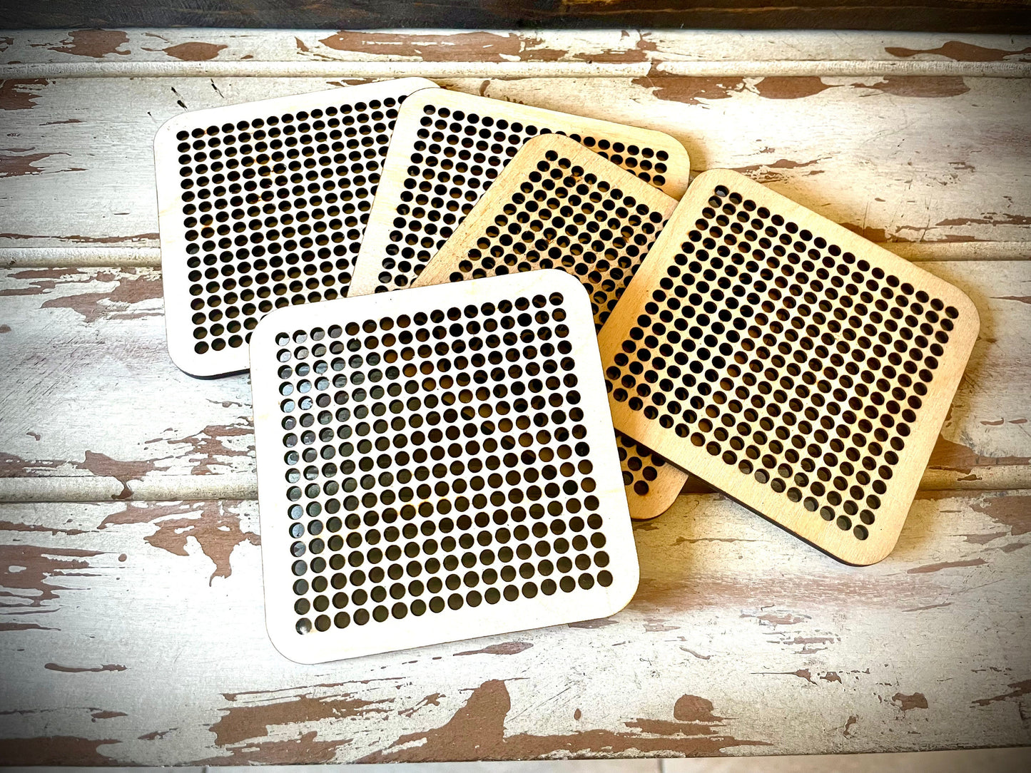 Cross Stitch 4" Wood Coaster Blanks | Extra Large Holes for Yarn | Single or Bulk