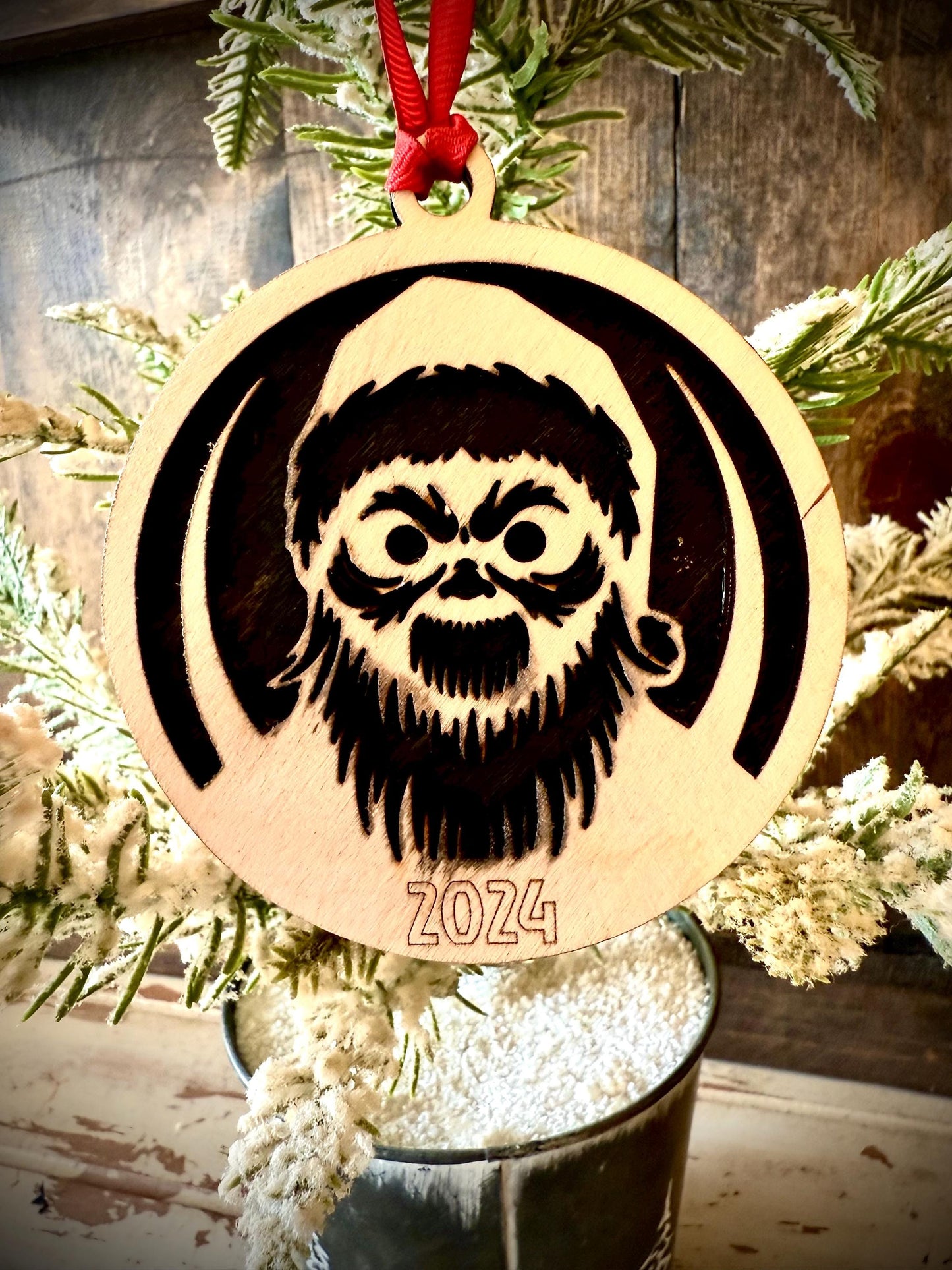 Terrifying Scary Deranged Santa Claus Personalized 2-Layer Wood Christmas Ornament & Gift Tag | Multiple Finishes | Funny Gift (#2)