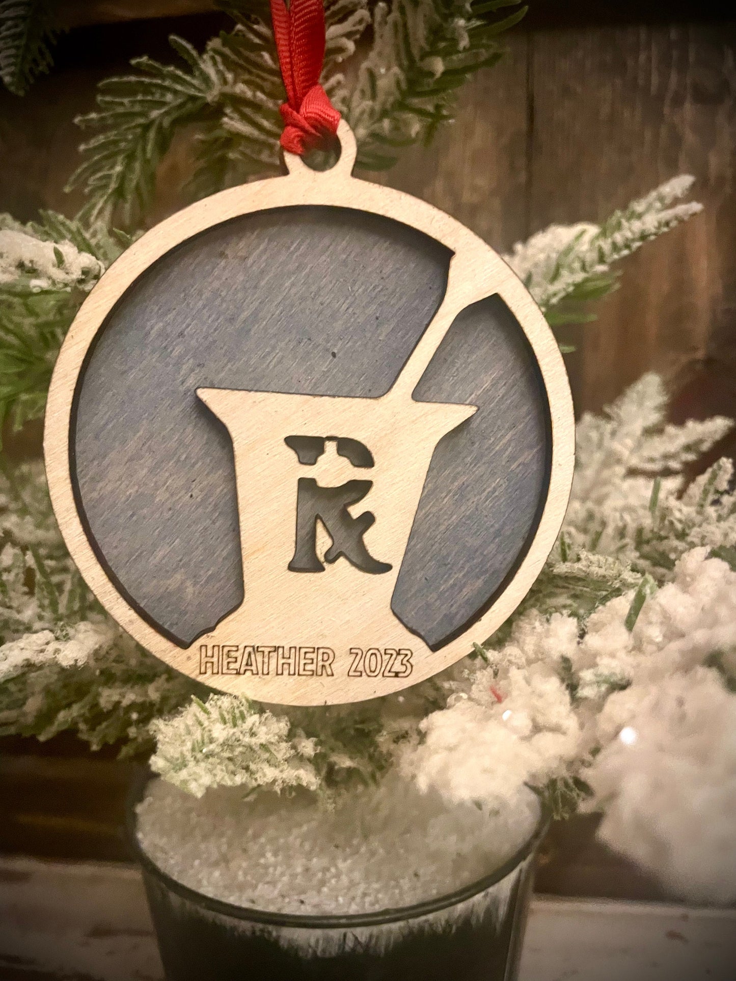 Pharmacist Pharmacy Personalized 2-Layer Wood Christmas Ornament & Gift Tag | Multiple Finishes | Pharmacist Gift