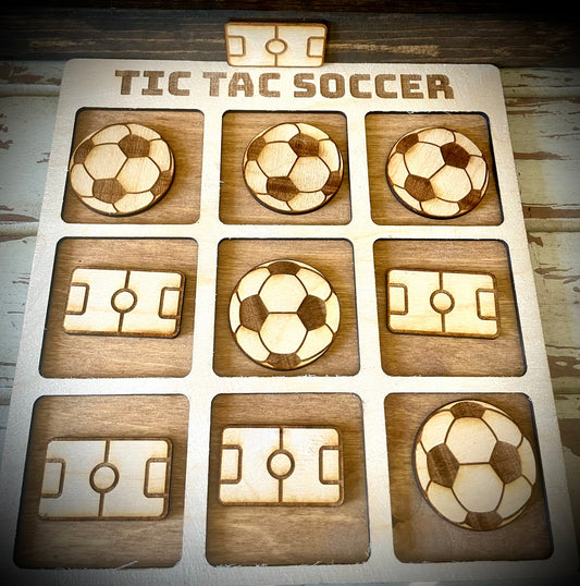 Tic Tac Soccer Wood Game | Laser Engraved | 12 Finishes | Soccer Gift