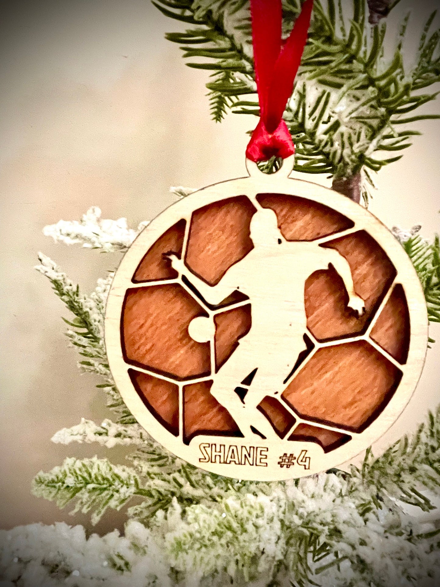 Soccer Player Personalized 2-Layer Wood Christmas Ornament & Gift Tag | Multiple Finishes | Soccer Gift (#12)