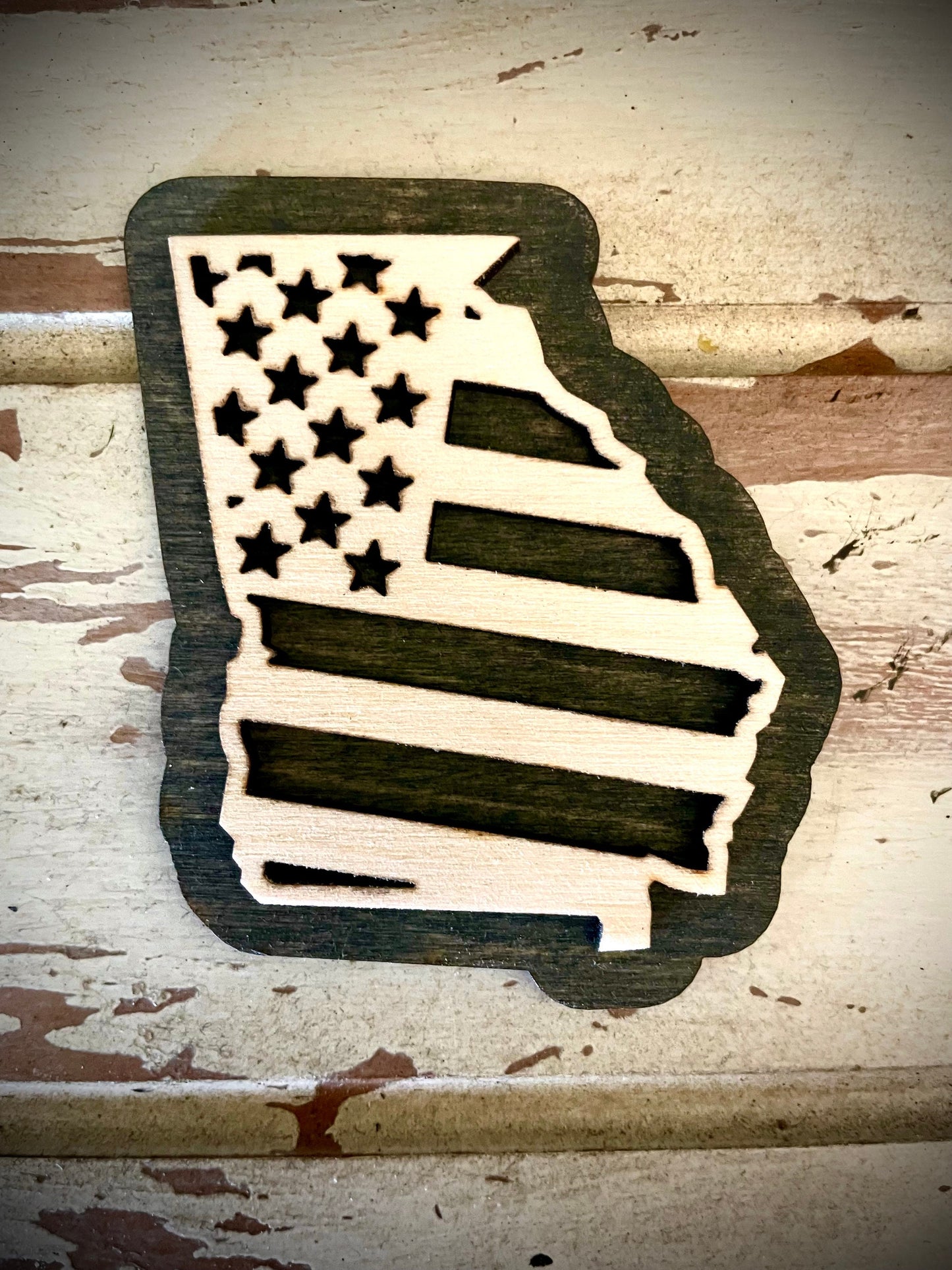 Georgia US Flag 2-Layer Wood Refrigerator Magnet | 12 Finishes | Patriotic Gift
