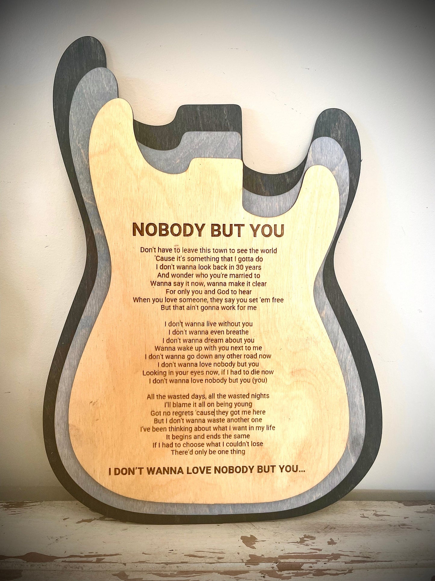 Stacked Electric Guitar 3D Wood Table & Wall Art | Custom Song Lyrics or Award | Multi-Color