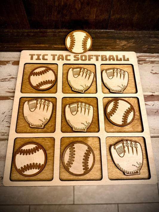 Tic Tac Softball Wood Game | Laser Engraved | 12 Finishes | Softball Gift