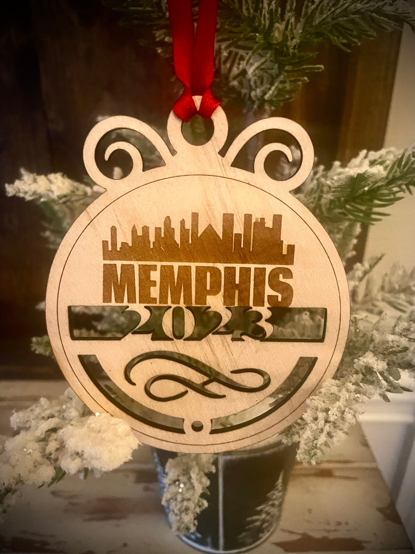Memphis Skyline Wood Ornament | Choice of Year | 4" x 4.75" | Travel Souvenir Gift
