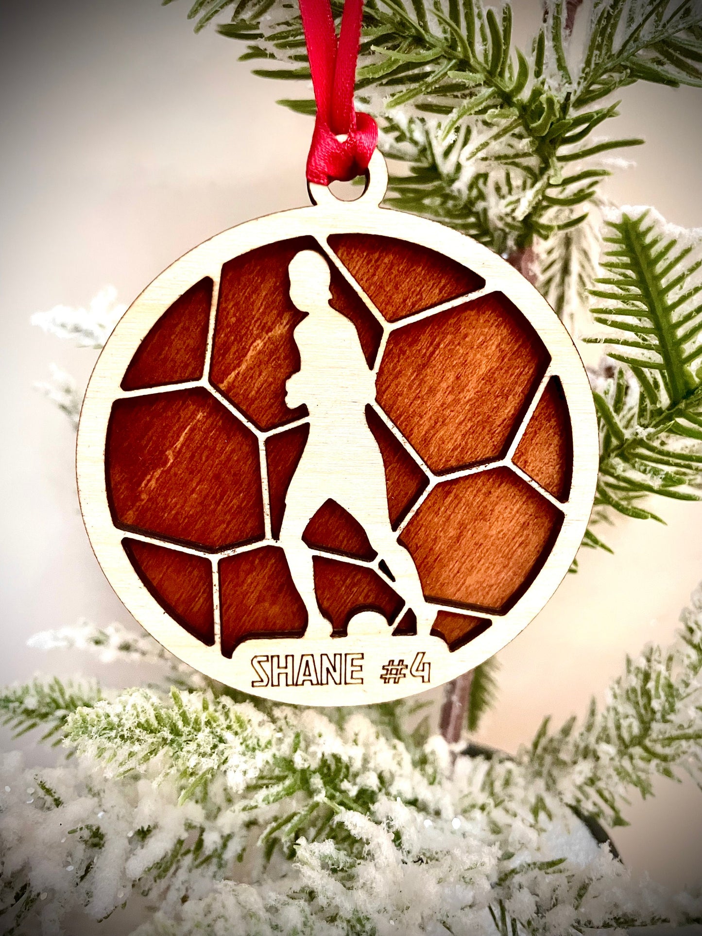 Soccer Player Personalized 2-Layer Wood Christmas Ornament & Gift Tag | Multiple Finishes | Soccer Gift (#11)