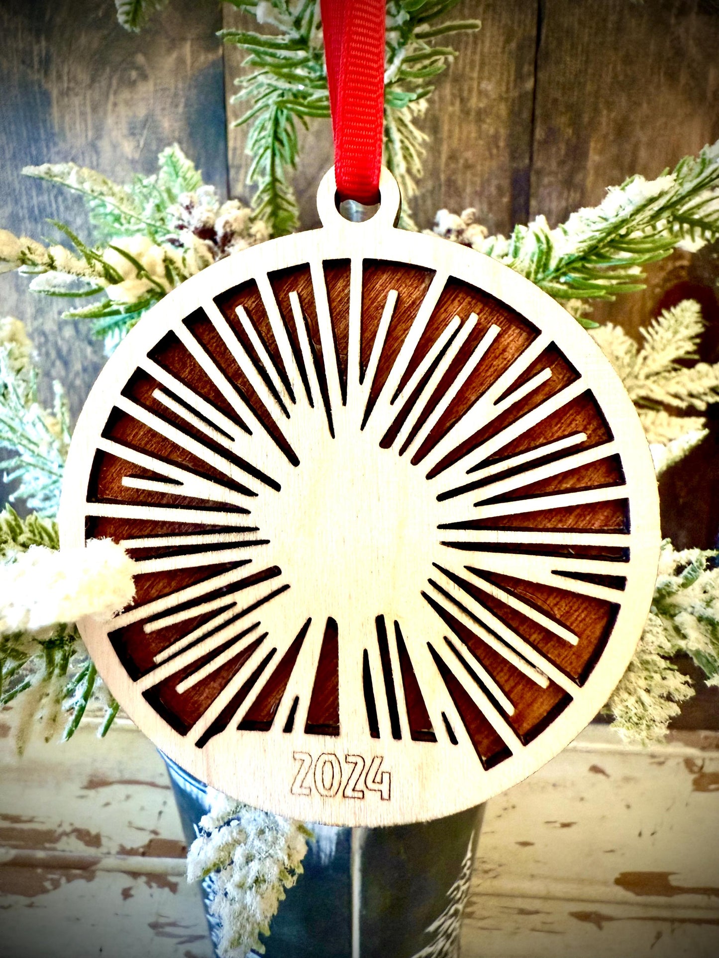 Art Deco Abstract Personalized 2-Layer Wood Christmas Ornament & Gift Tag | Multiple Finishes | Boho Holiday Gift