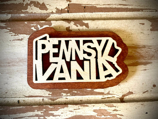Pennsylvania Word Art 2-Layer Wood Refrigerator Magnet | 12 Finishes | State Pride Gift