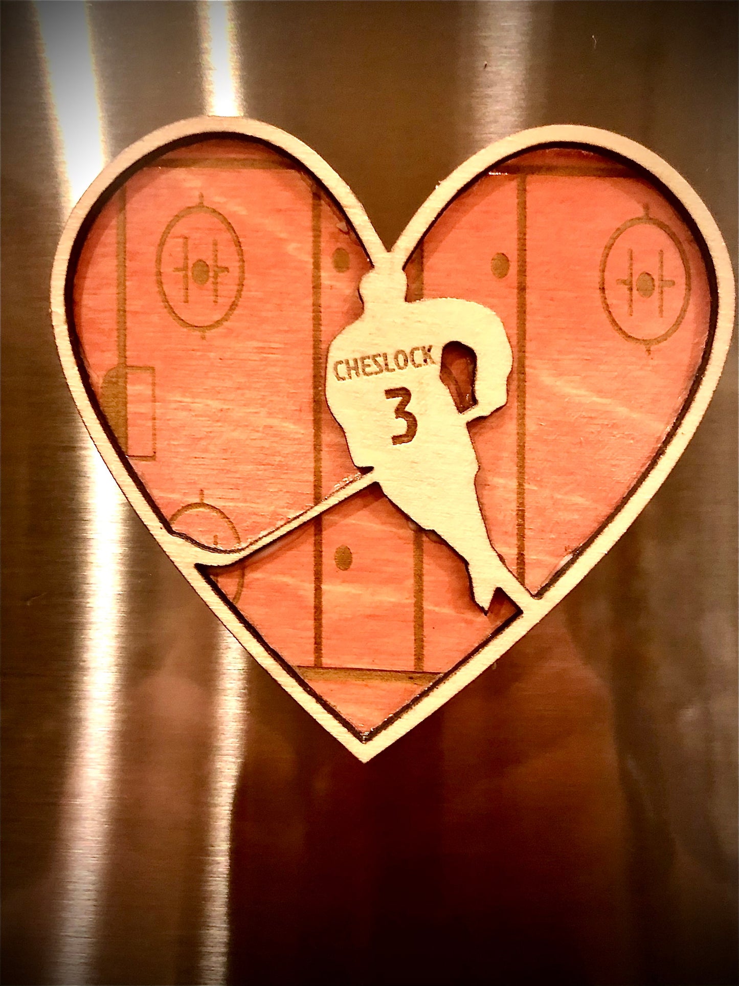 Personalized Hockey Player Valentine Heart Magnet | Engraved Rink, Name & Number