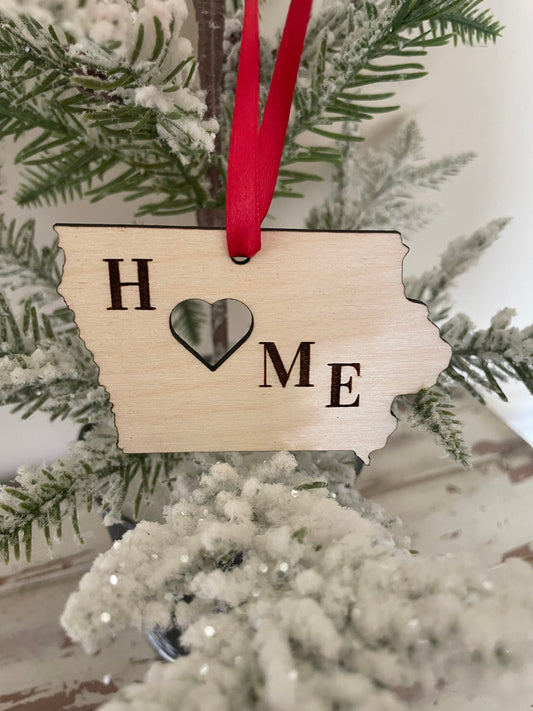 Iowa HOME Wood Ornament & Gift Tag | 12 Finishes | State Pride Gift