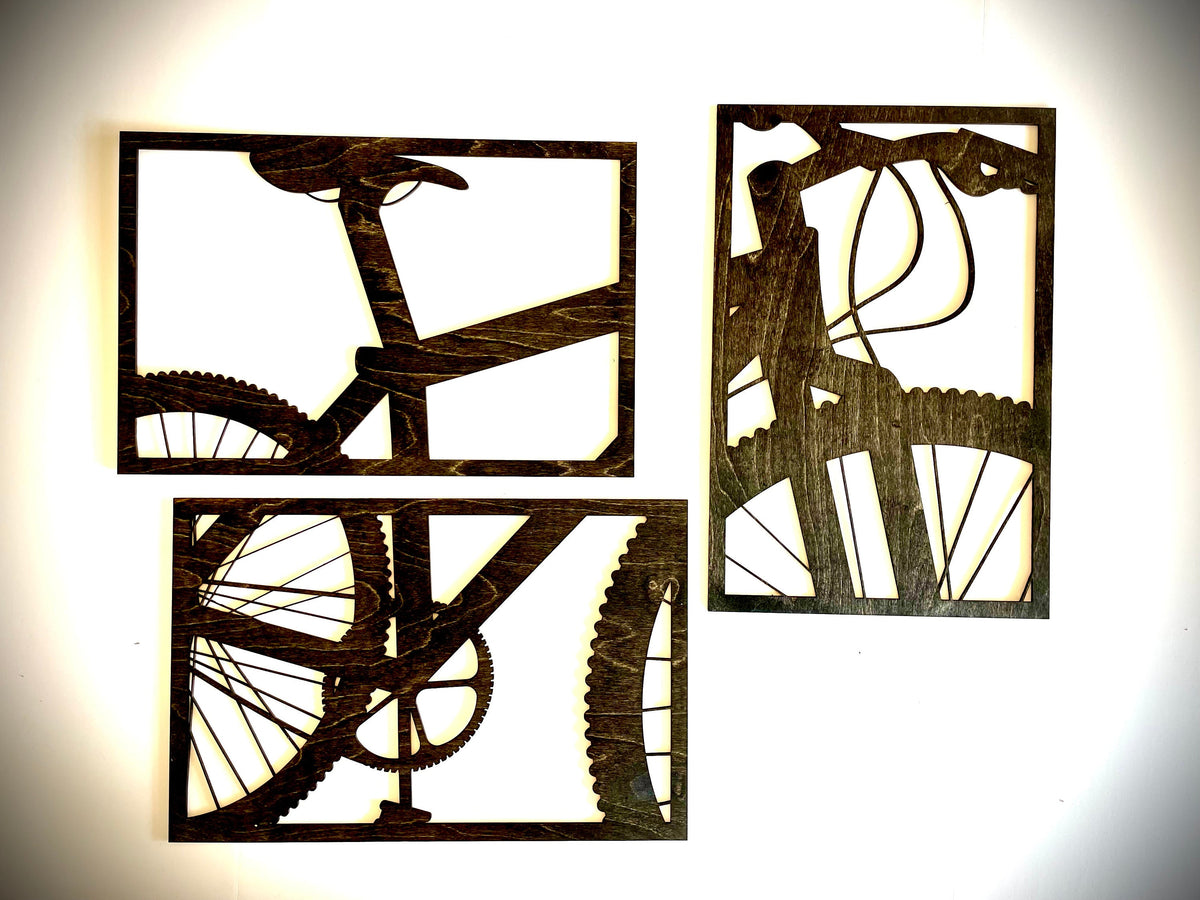 Mountain Bike Triptych Wood Wall Art | 3-Panel Set | Multiple Finishes