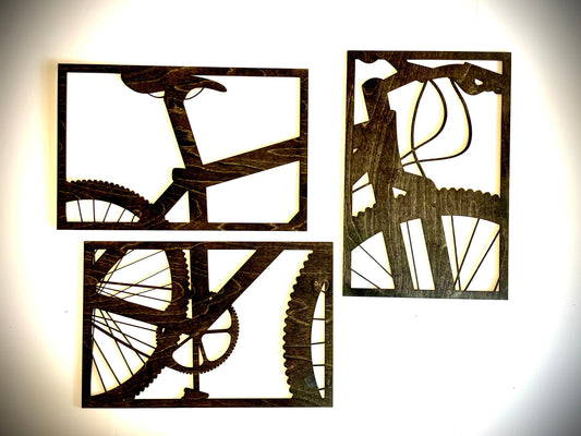 Mountain Bike Triptych Wood Wall Art | 3-Panel Set | Multiple Finishes