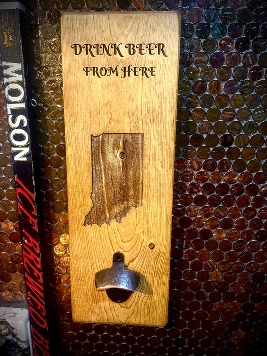 All 50 States Engraved Wall Bottle Opener | "Drink Beer From Here" | 12 Finishes | Father's Day Gift