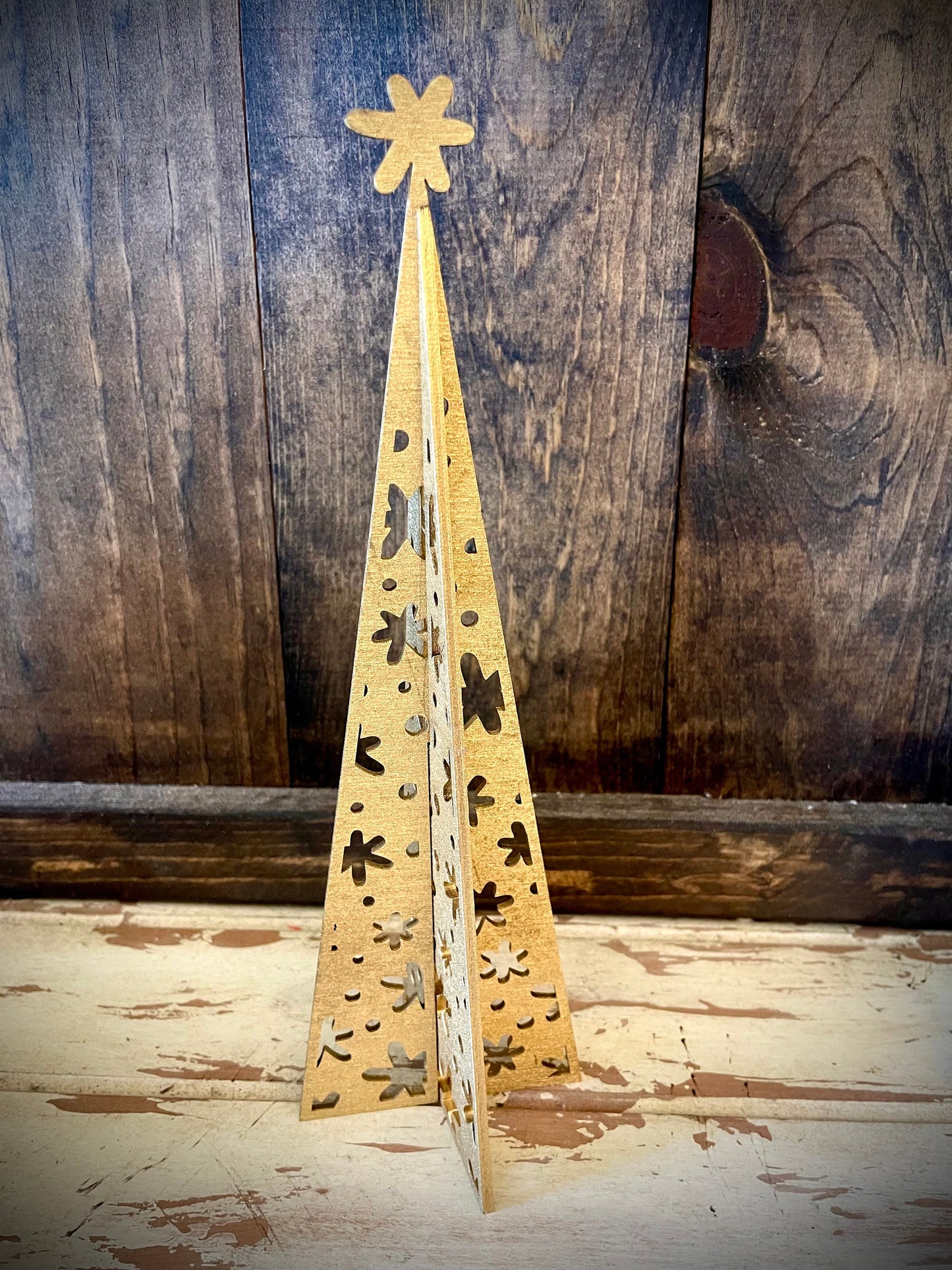 3D Snowflake Pine Tree Wood Tabletop Decor | 3 Sizes, 14 Finishes