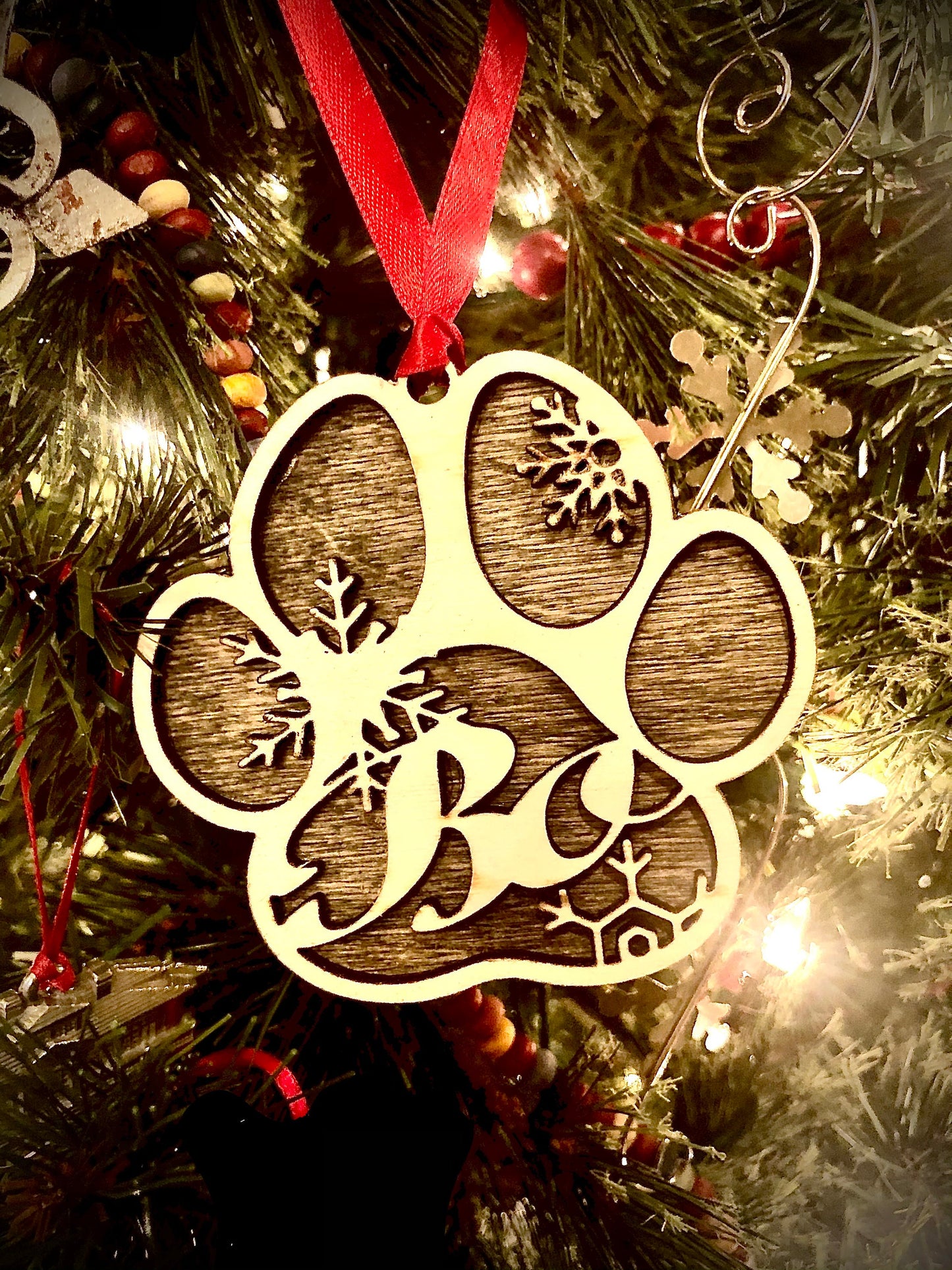 Custom Dog Paw Personalized Wood Christmas Ornament & Gift Tag | Pet Lover Gift