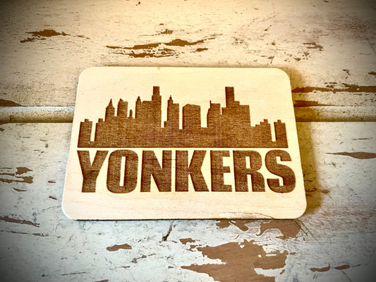 Yonkers Skyline Wood Magnet | City Souvenir | 3.5" x 2.5"