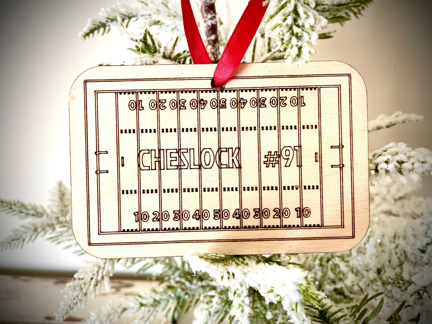 Football Field Personalized Wood Ornament & Gift Tag | Name & Number | Football Gift | Coach Gift