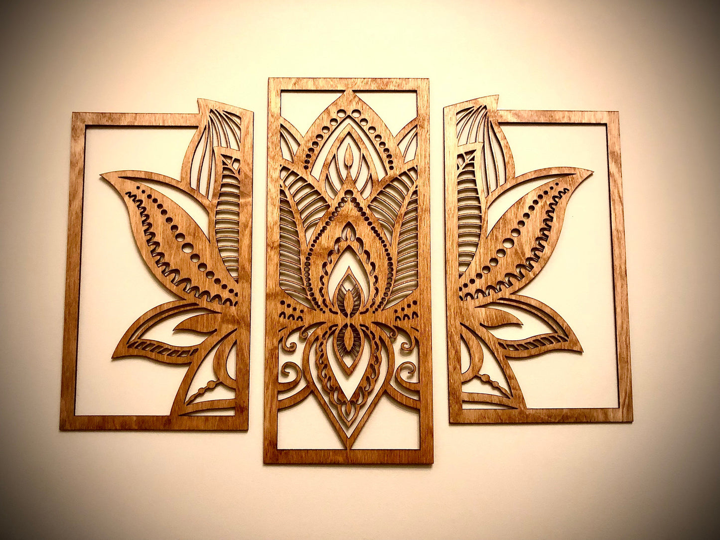 Lotus Flower Mandala Wood Wall Art | 3-Panel Set | Multiple Sizes & Finishes
