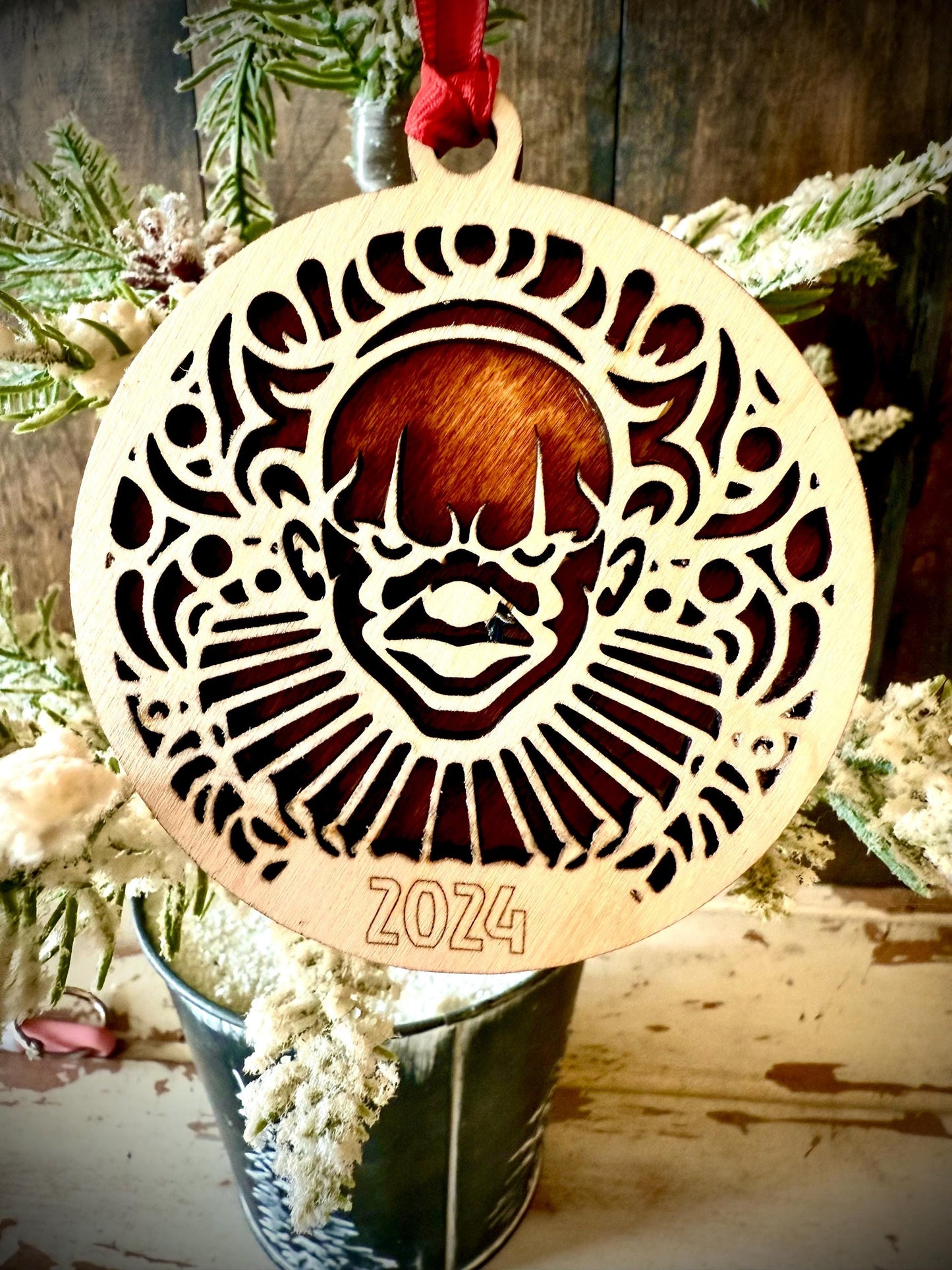 Terrifying Scary Deranged Clown Personalized 2-Layer Wood Christmas Ornament & Gift Tag | Multiple Finishes | Funny Gift