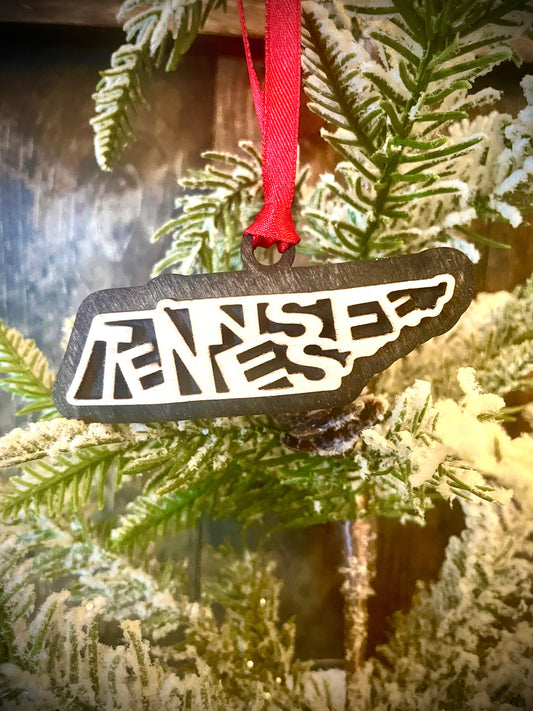 Tennessee Word Art Wood Ornament & Gift Tag | 12 Finishes | State Pride Gift