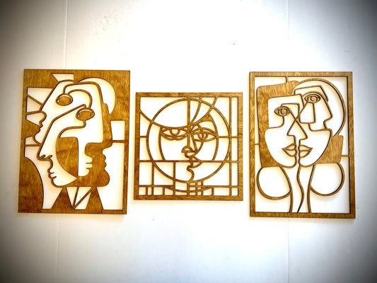Picasso Cubism Abstract Wood Wall Art | 3-Panel Set | Multiple Sizes & Finishes