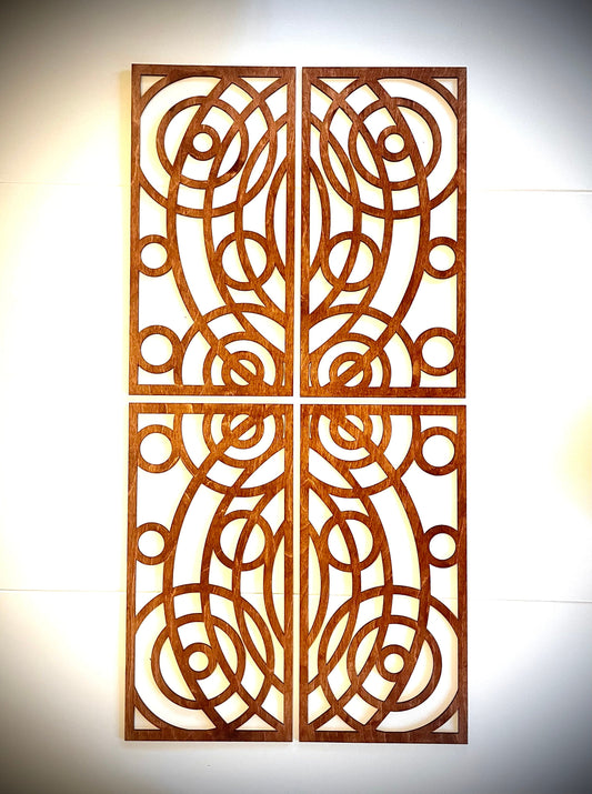 Boho Modern Art Deco Art Deco Circles wood wall art, 4 panel in multiple sizes and finishes, decor wall art original-O