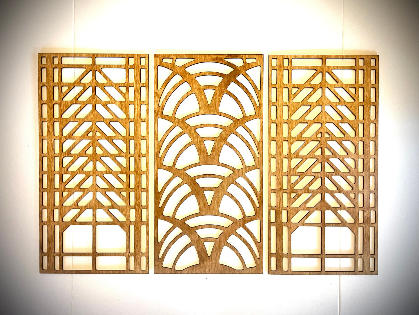 Boho Modern Art Deco Art Deco Curves wood wall art, 3 panel set in multiple finishes. Set -P