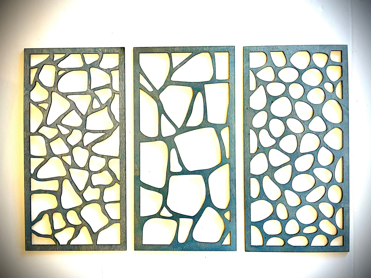 Boho Abstract Stones wall art, 3 panel available in multiple sizes and finishes Set A, decor wall art original