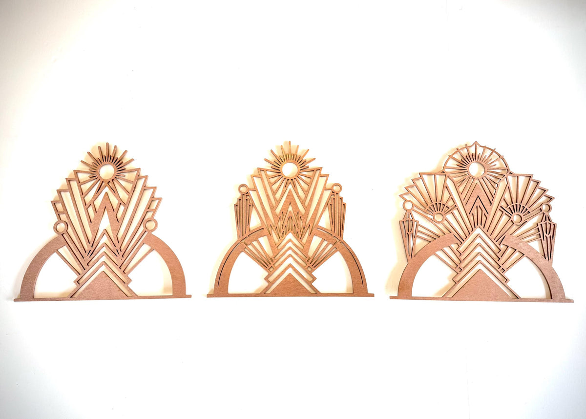 Art Deco Marquees Wood Wall Art | 3-Panel Set | Multiple Sizes & Finishes | Set C