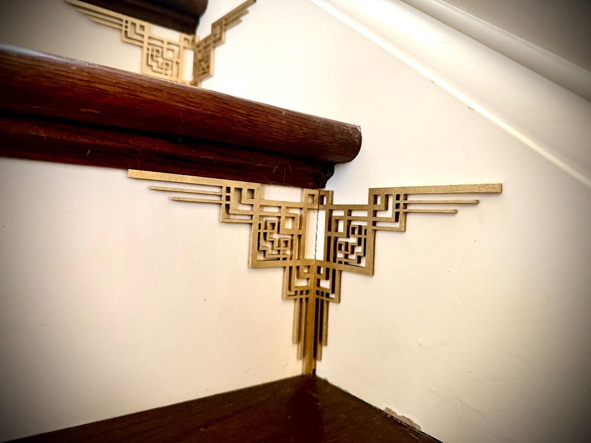Relic-art deco staircase corner accents / embellishments (set of 4) in natural or other finishes- set AN