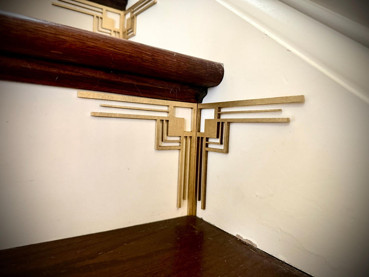 Verve-art deco staircase corner accents / embellishments (set of 4) in natural or other finishes- set AK