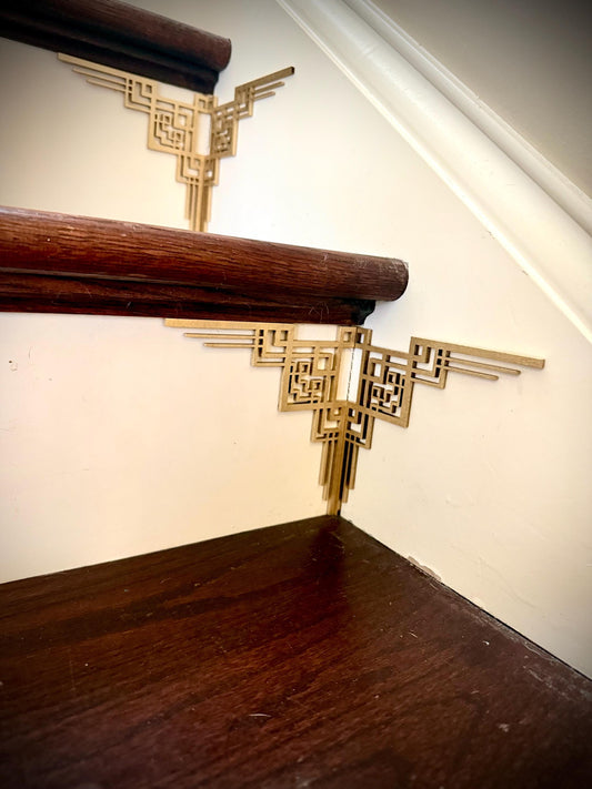 Relic-art deco staircase corner accents / embellishments (set of 4) in natural or other finishes- set AN