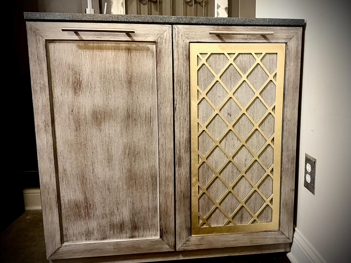 Ironworks Diamond Grid Kitchen & Bathroom Cabinet Facing Panels | Custom Sized | Raw, Primed & Finished | Style 014