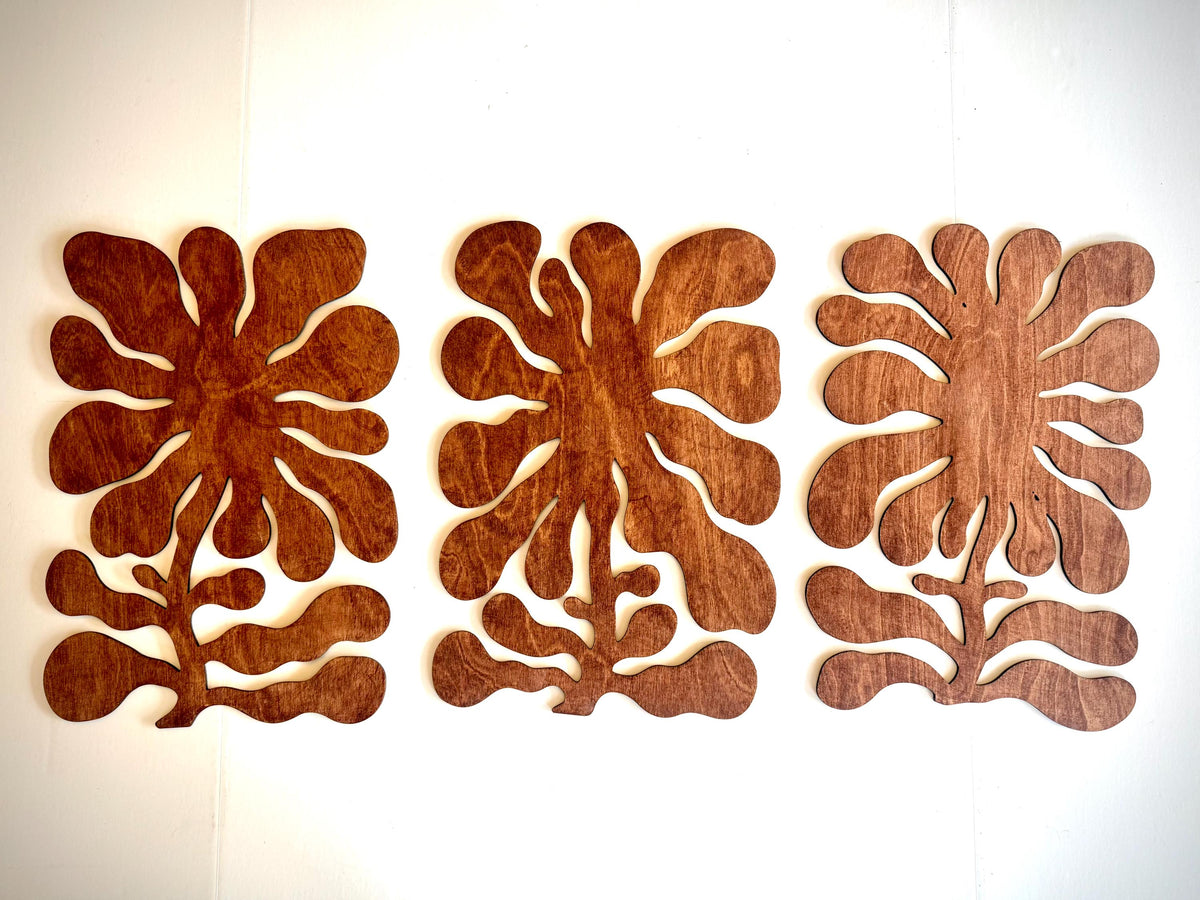 Square Flower Design Wood Wall Art | 3-Panel Set | Multiple Sizes & Finishes